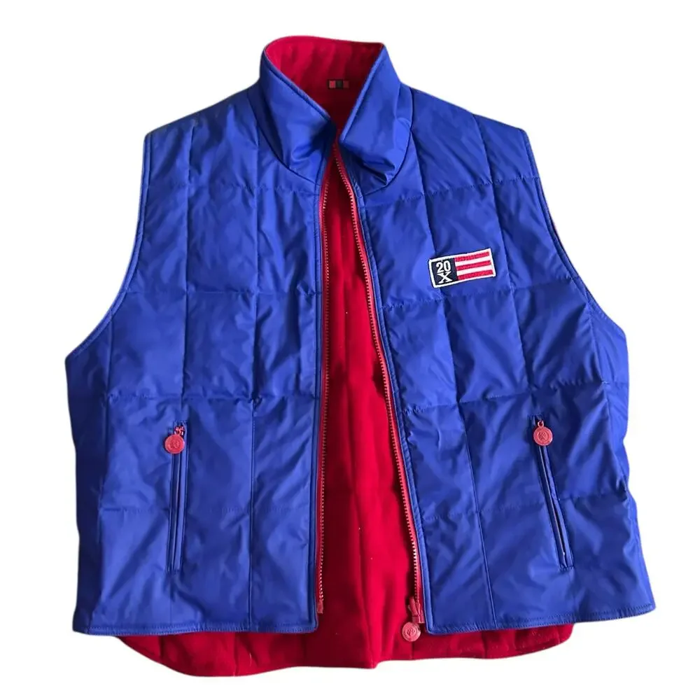 Wrangler 20X Reversible Blue PVC Red Fleece Waterproof Full Zip Vest Mens XL